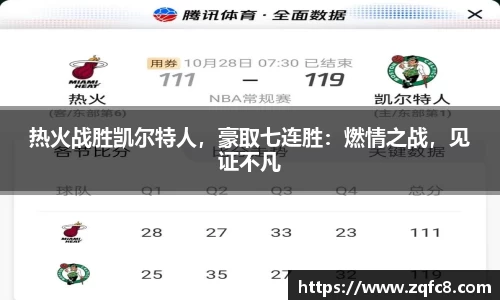 热火战胜凯尔特人，豪取七连胜：燃情之战，见证不凡
